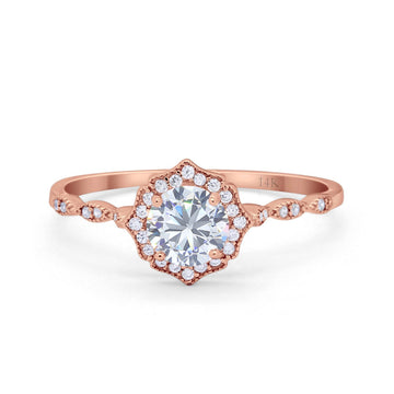 14K Rose Gold Round Petite Dainty Bridal Wedding Engagement Ring Simulated CZ Size-7
